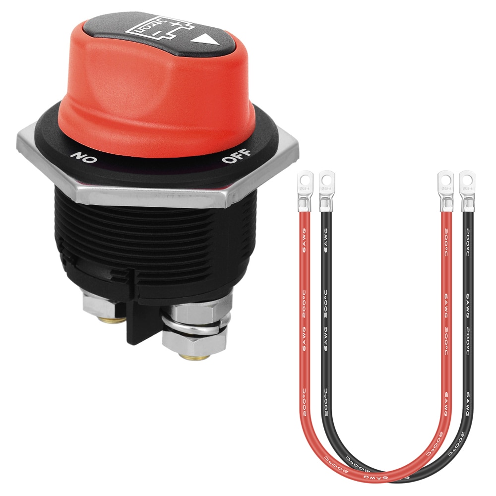 Jtron car battery switch 12v 50A 100A 200A 300A car battery isolator switch + cable wiring connect on-off battery kill switch