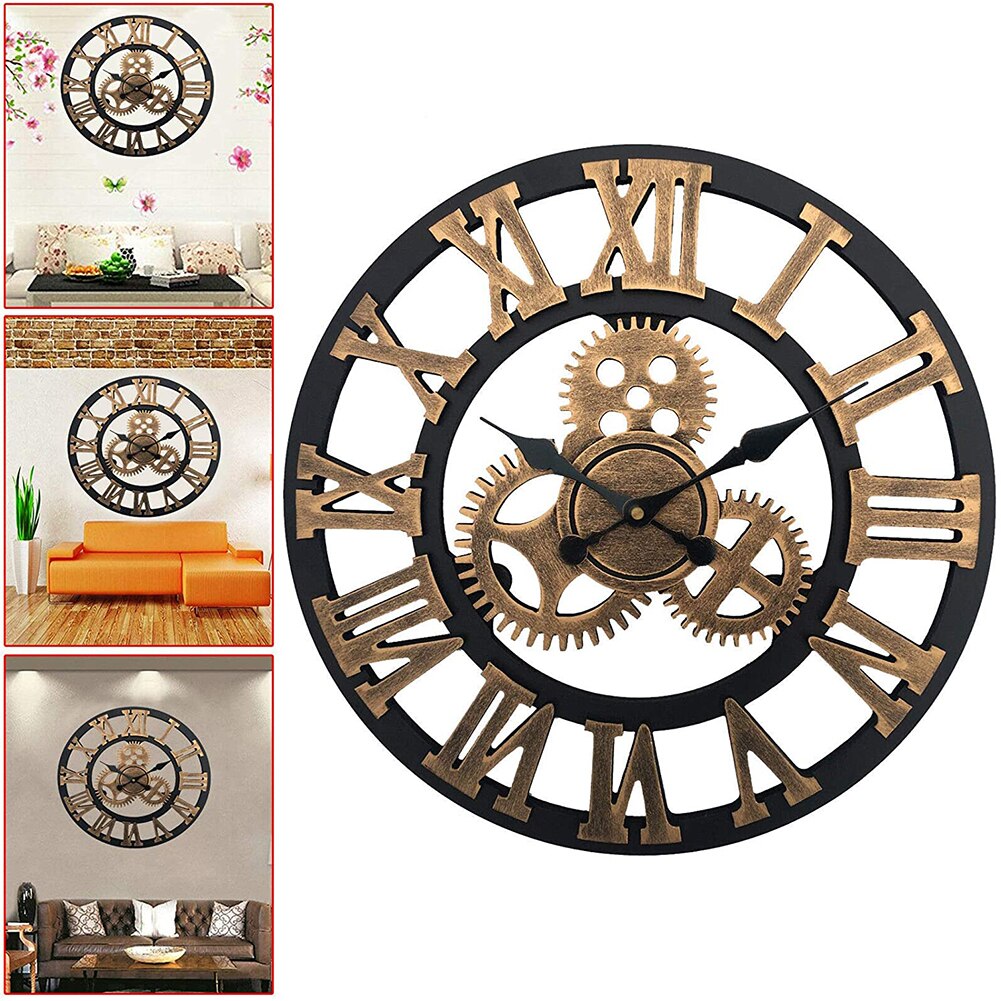 40cm seinäkello moderni retro roomalainen numero seinäkello, joka ei merkitse vaihde kello metalli kultainen iso olohuoneen sisustus