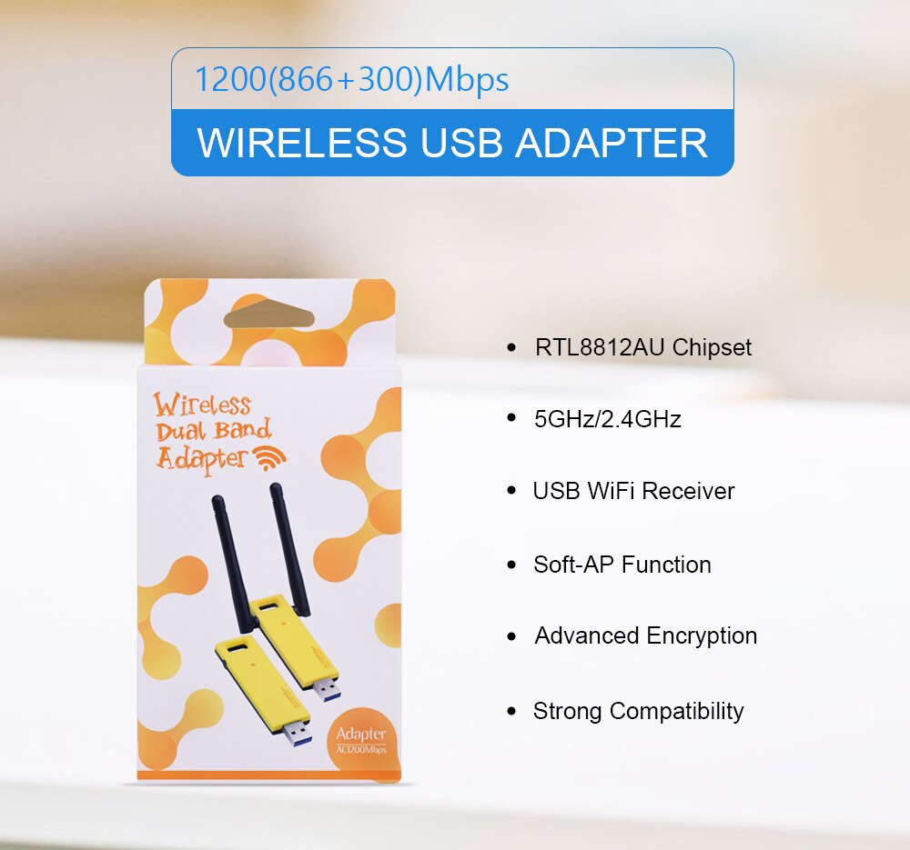 Adaptateur CHIPAL 1200Mbps USB 3.0 WiFi 2.4GHz 5.0GHz carte réseau sans fil externe 4dbi antenne PC LAN Wi-Fi récepteur 802.11AC