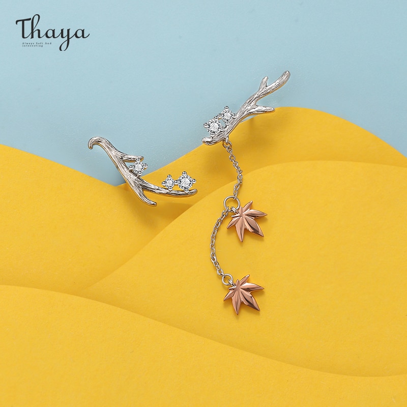 Thaya argent couleur boucles d'oreilles Branches feuille d'érable Rose or boucles d'oreilles pour les femmes bijoux fins
