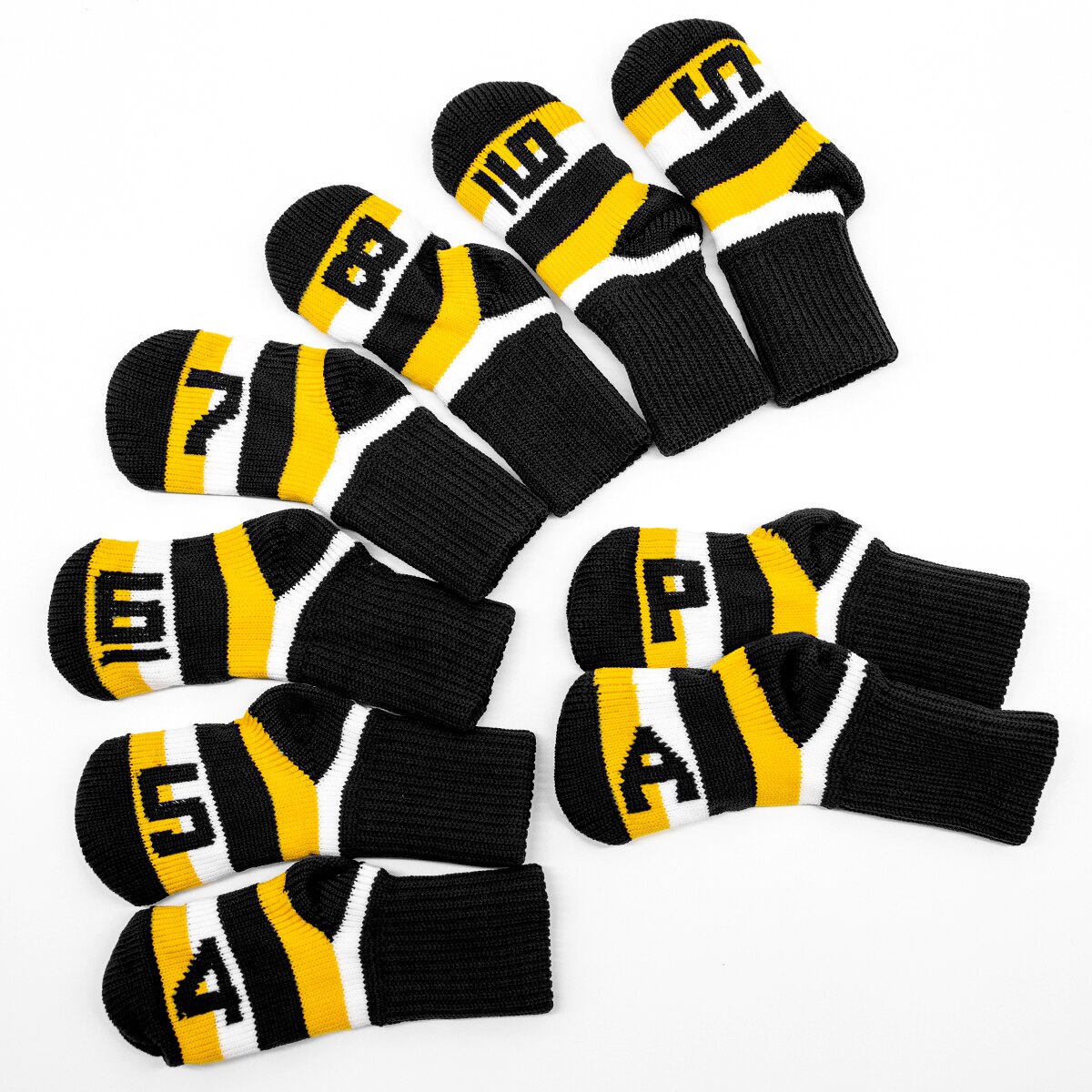 9Pcs Knitted Golf Headcover Covers Club Iron Golf Irons Head Covers Knit Long-neck Sock Style Golf Headcovers Washable: yellow black