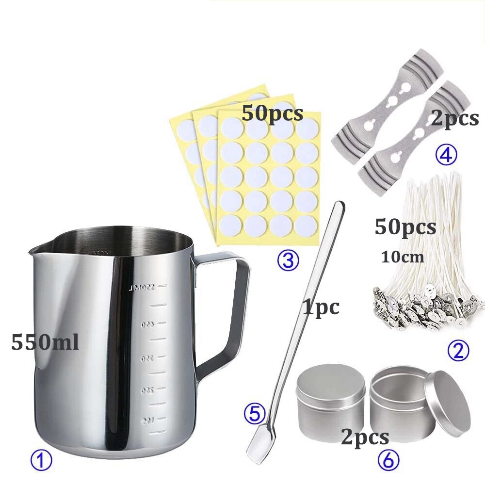 Chuangge Diy Handmake Candle Crafting Tool Kit Aromatherapy Candles Making Tools With Melting Pot Wick Suitable For Beginner: 550ml 106pcs