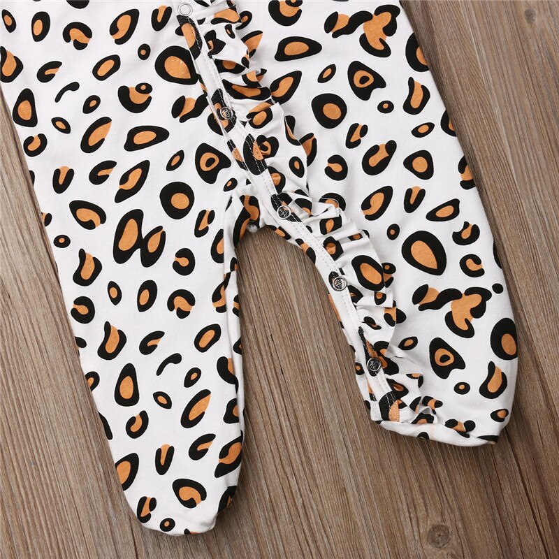 Newborn Infant Baby Boy Girl Leopard Cotton Romper long sleeve v neck button Jumpsuit Bodysuit Clothes