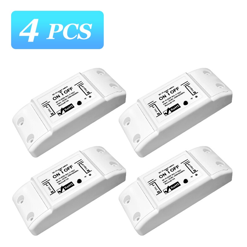 Wifi DIY Smart Switch Remote Controller Timer 90-250V Smart Home Tuya Smartlife APP Control Work with Alexa Google Home Outlets: 4 PCS