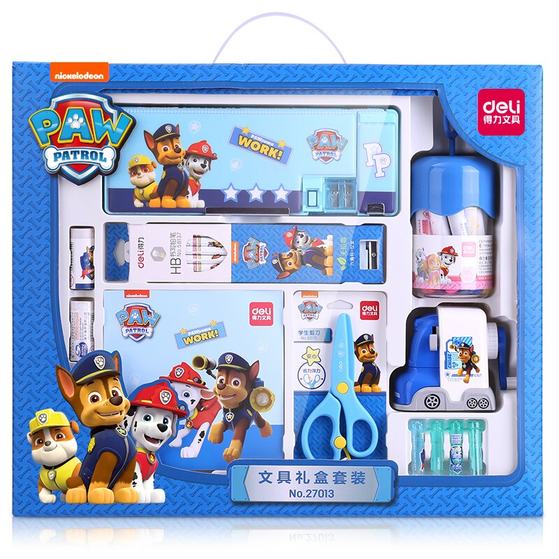 Deli 27013 Student Kinderen Briefpapier Set Grote Set Voor Kinderen Met Puntenslijper Gum Cap Krijt: 68896-blue