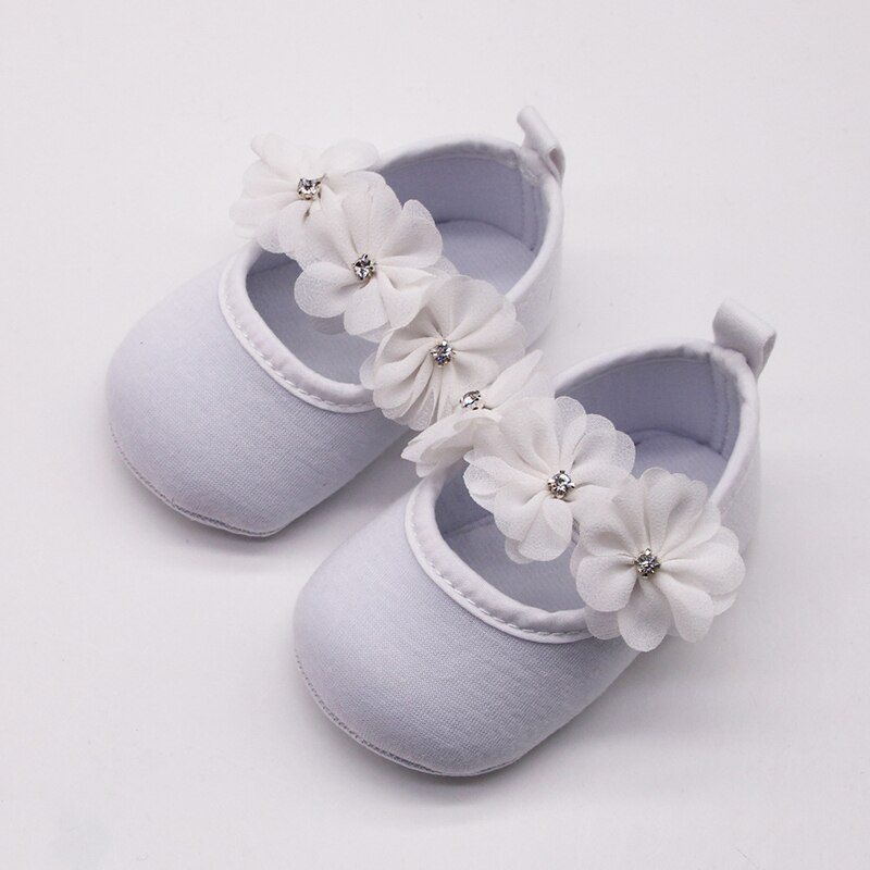 Warmom baby sko til 0-1y bløde bund skridsikre lille barn blomst lyse diamant prinsesse sko nyfødte spædbarnssko sok: Hvid / 10.5cm