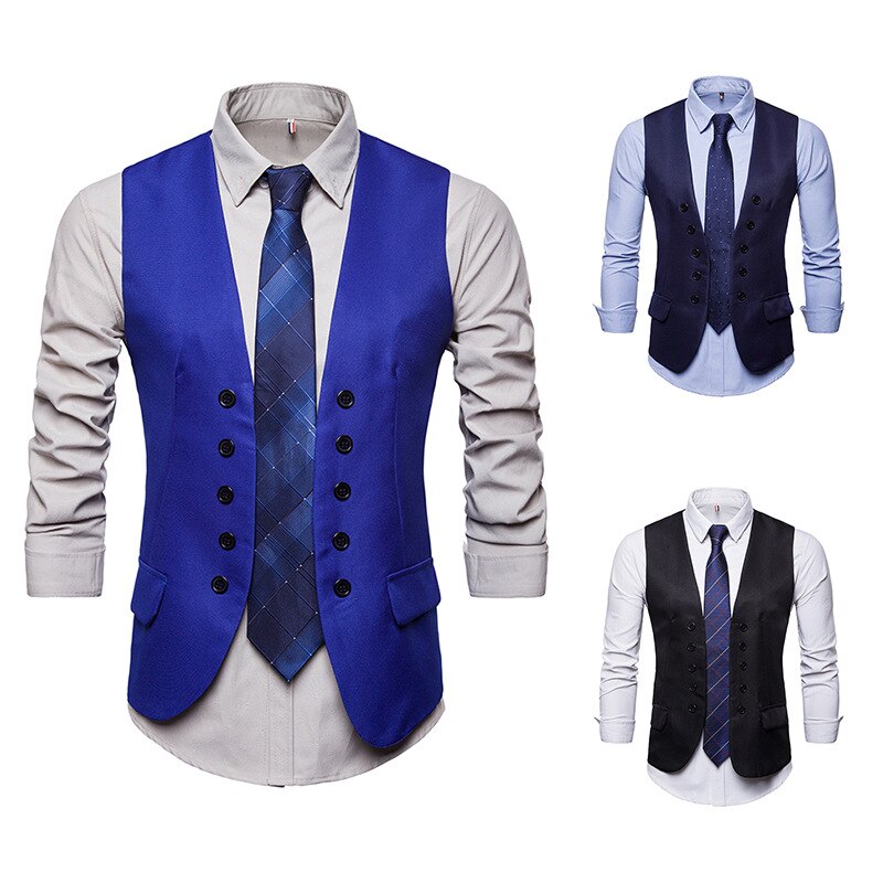 Männer der königlich Blau Anzug Weste Neue Zweireiher Kleid Westen Für Männer lässig Ärmellose Formale Geschäft jacke