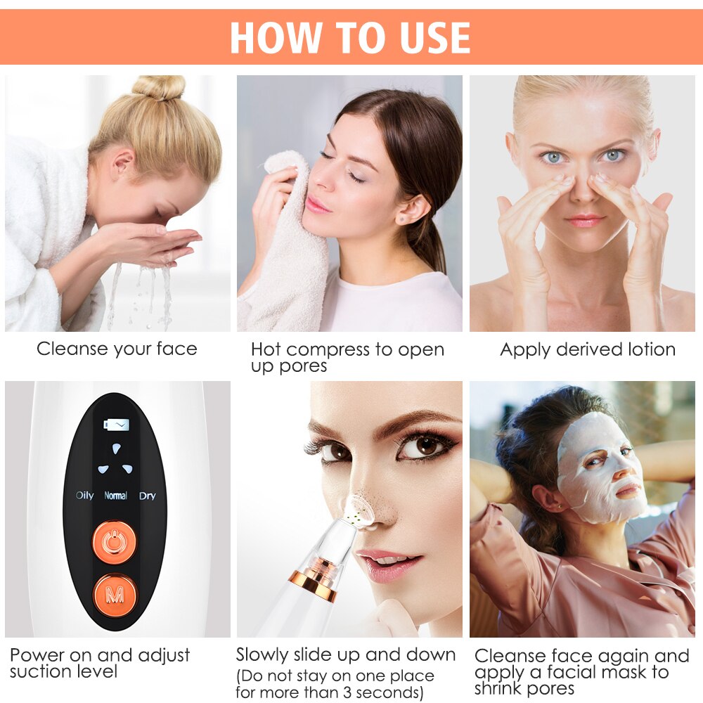 Facial Blackhead Remover Electric Pore Cleaner Face Deep Nose Cleaner T Zone Pore Acne Pimple Removal Vacuum Suction