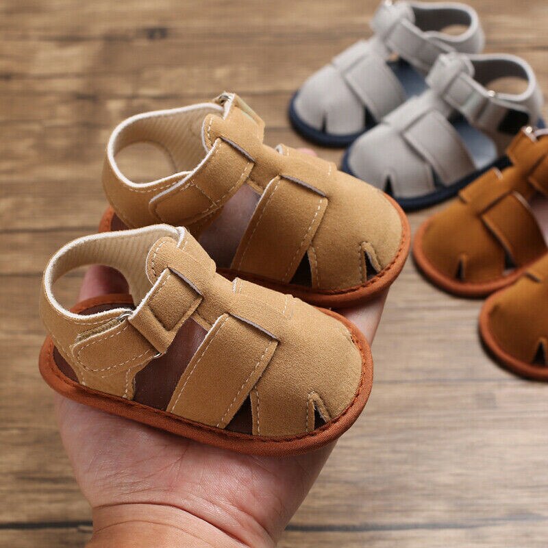 Uformelle baby gutt sandaler tresko sommer småbarn myk såle sklisikre sko baby gutt sandaler bomull sko i 0-18 måneder