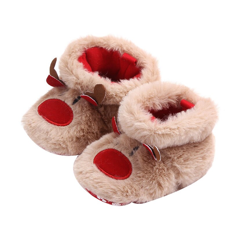 Weihnachten Baby Warme Schuhe Kleinkinder Mädchen Jungen Weiche Sohle Anti-Unterhose Krippe Schuhe Winter Warme Gemütliche Bowknot Booties 0-18M NewYear: 11cm