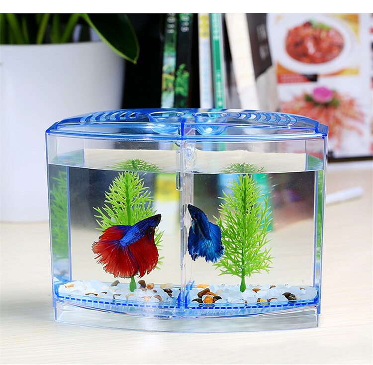 Blue Acrylic Aquarium Betta Tank Mini Incubator Fishbowl For Fry Isolation Hatchery Guppy Fish Reptile Cage Turtle House