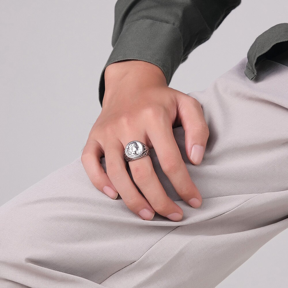 Anillo Vintage de imperio romano para hombre, joya de acero inoxidable con cabeza de Caesar, Color plateado, dorado