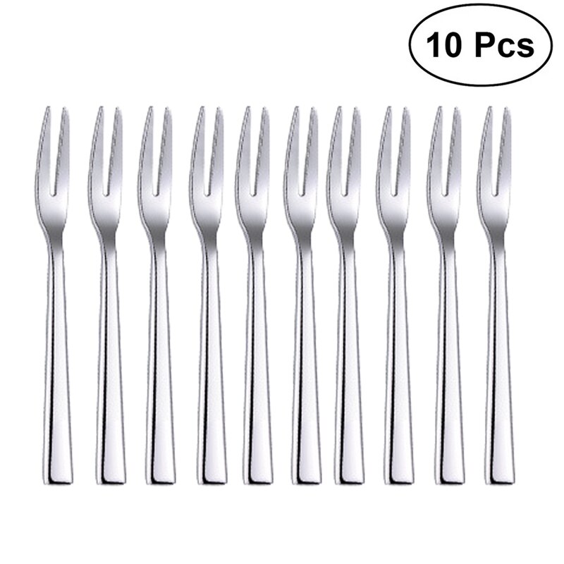 10Pcs 304 Stainless Steel Cocktail Dessert Fork Appetizer Snack Cake Fruit Forks Set