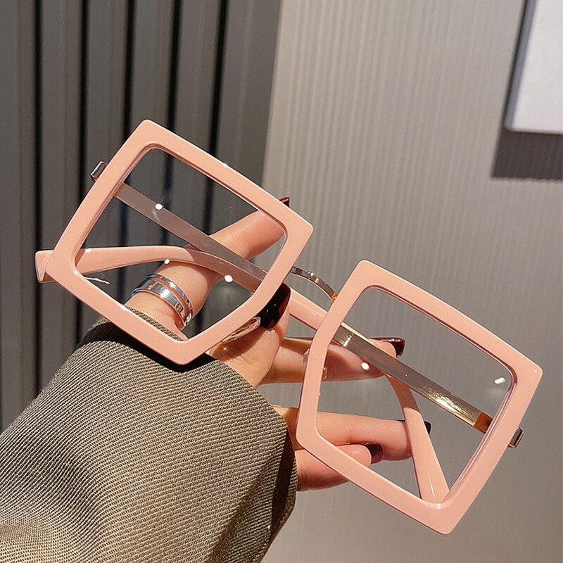 Oversized Square Transparent Frame Glasses Women Metal Optical Computer Female Eyeglasses Clear Lens Eyewear