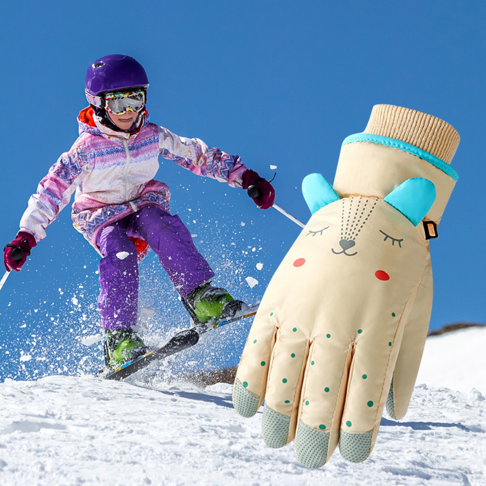 Guanti caldi antivento da neve guanti corti spessi per bambini inverno Plus bambini Kid Cartoon guanti a dito pieno per guanti per bambini 6-12Y