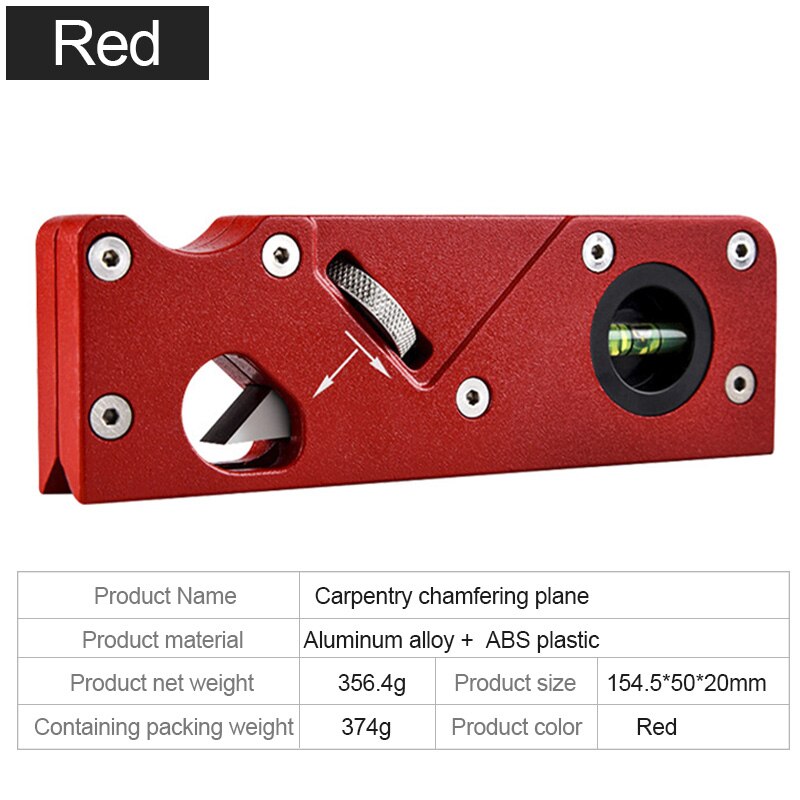 TRANVON Adjustable DIY Woodworking Manual Chamfer Planer Plane Bevel 45 Degrees Trimming Tool Planer: red