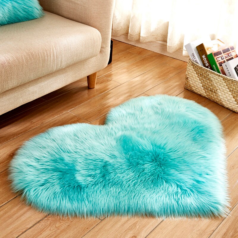 Alfombra peluda de piel de oveja Artificial, felpudo peludo de lana sintética, esponjoso, corazón de amor, alfombra sin pelusa para sala de estar, 30x30/40x50cm: 70X90cm / Skyblue