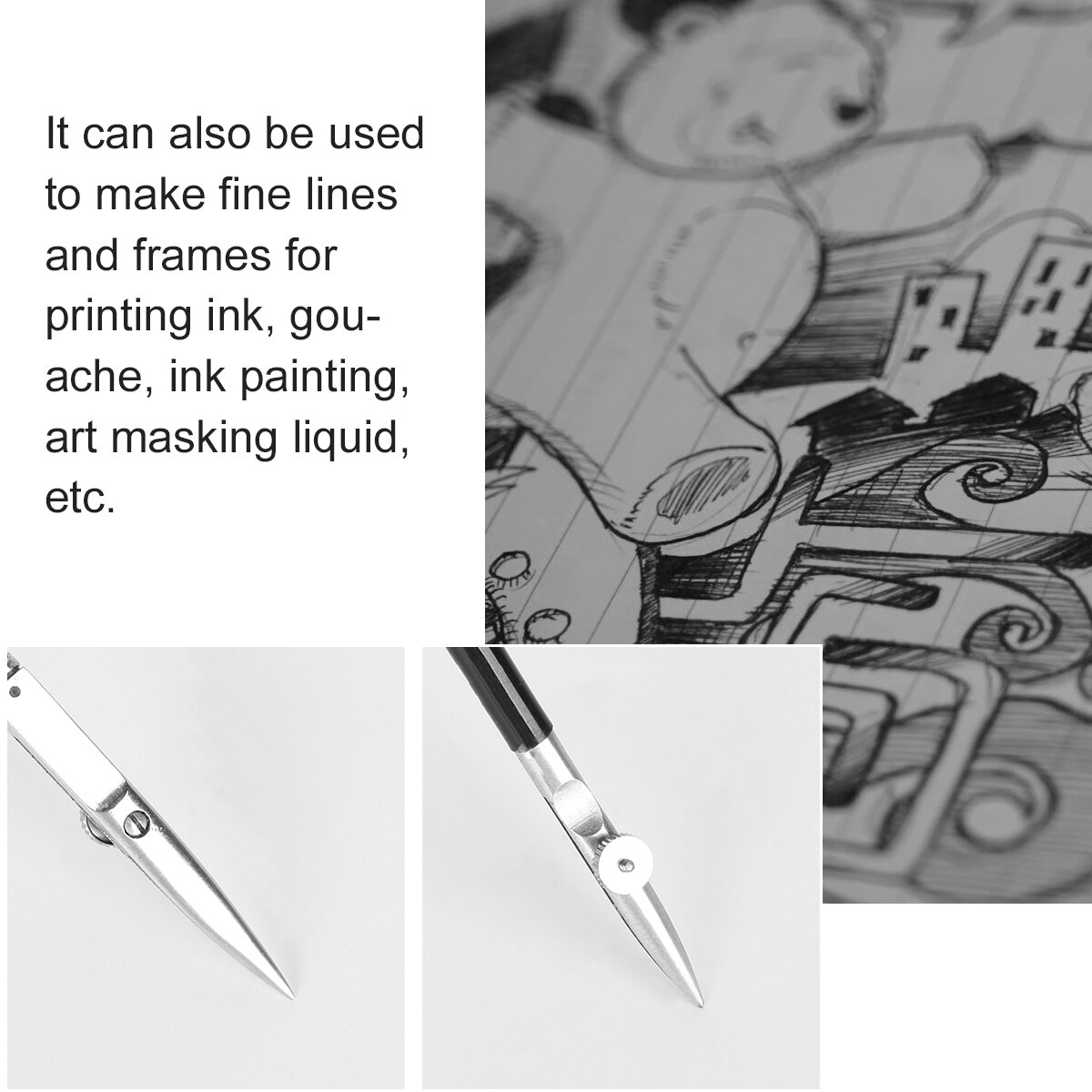 3pcs Adjustable Straight Line Pen Art Ruling Pen Drawing Tool for Masking Fluid Fine LinesSize L,Size M, Size S 1pc for Each One