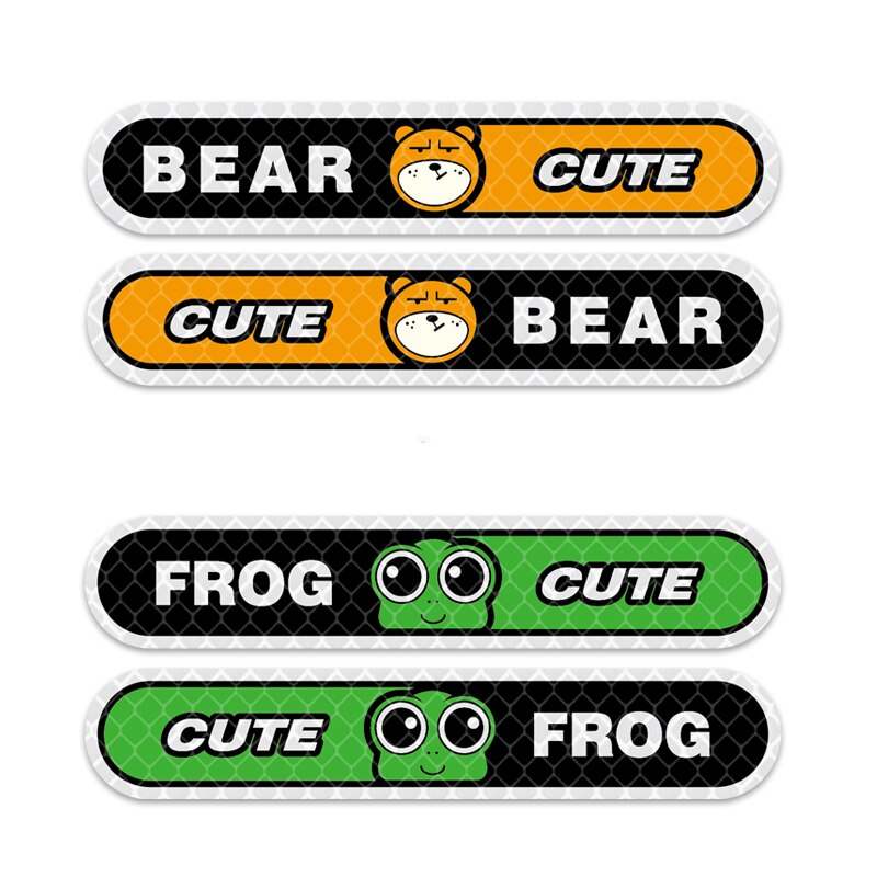 4pcs Cartoon Monkey Reflective Sticker Car Decal Frog Bear Animal Safety Warn Tape Scratch Modification Made with 3M