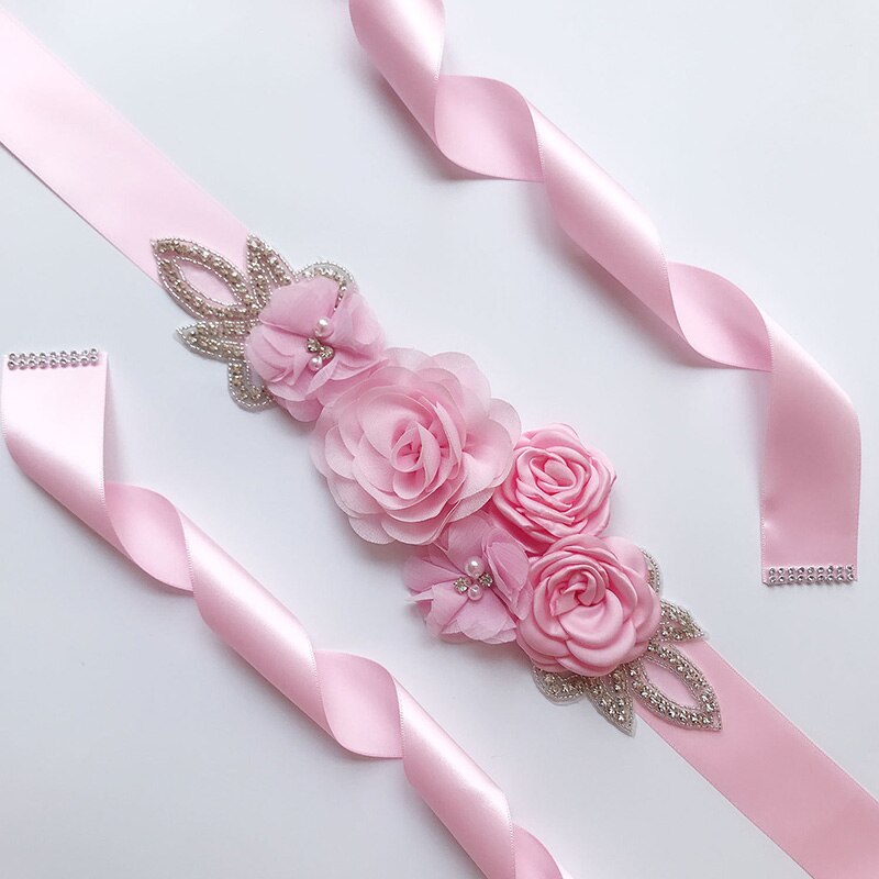 Rose Bloem Bruids Riem Parel Bruid Trouwjurk Sash Party Bruidsmeisje Gordel Buikband Tailleband: Roze