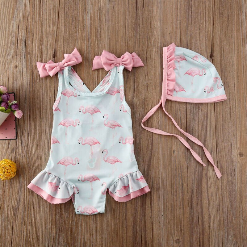 Traje de baño con sombrero para niñas, traje de baño con sombrero, flamenco, 2 uds., para verano,