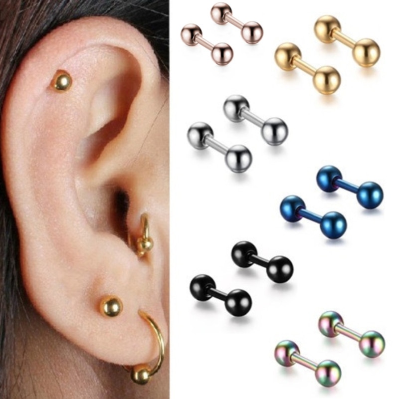 2 pçs barra da hélice de tragus 4mm bola aço inoxidável barbell daith oreja anel parafuso prisioneiro earing cartilagem orelha piercing corpo jóias