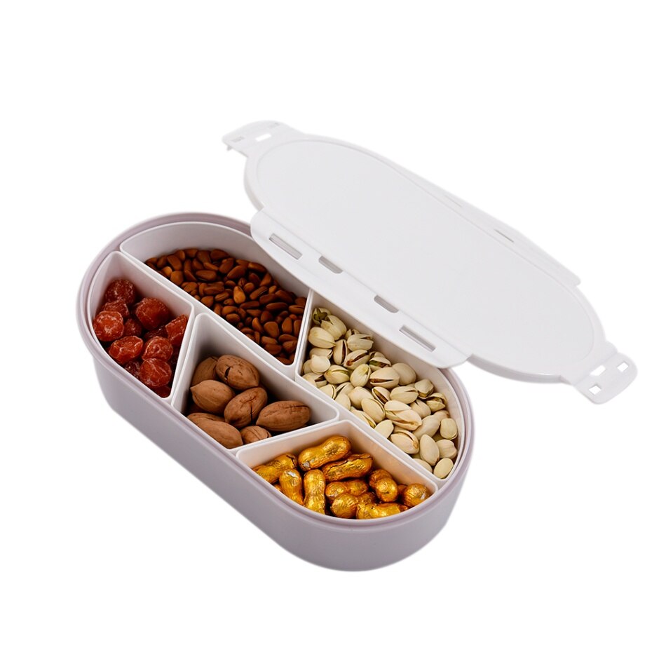 Fruits Nuts Plate with Lid Seal Detachable Multi Sectional Sub Grid Plastic Tray Candy Snack Dessert Serving Fruit Platter: Grey