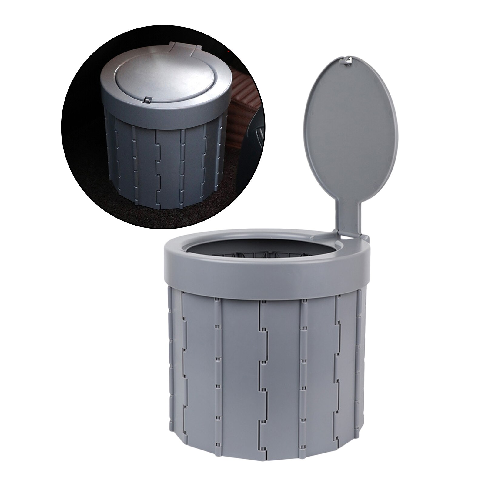 Asiento de inodoro plegable, cubo para coche, WC móvil, Commode temporal: Grey