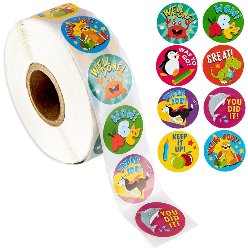 500 Pcs Reward Stickers Motivational Stickers Roll for Kids for School Reward Students Teachers Cute Animals Stickers Labels