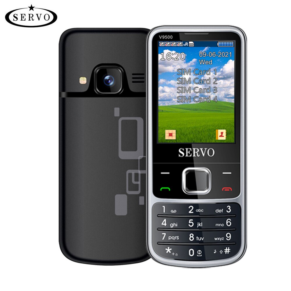 Servo v9500 2.4 &quot;tela 4 sim cartões telefone celular velocidade números de discagem um gravador chave voz mágica telefones celulares vem com 23 jogos