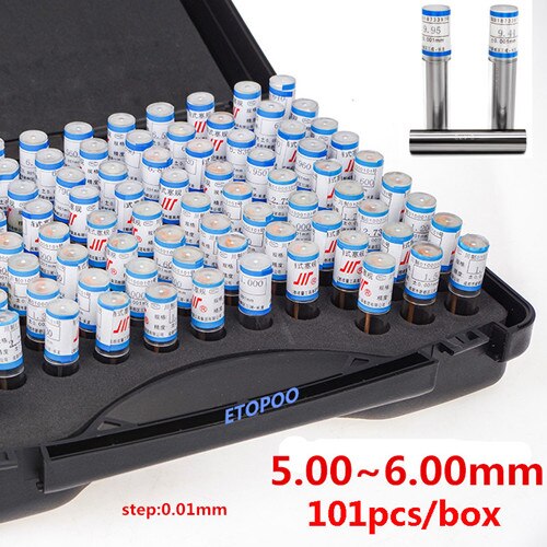 1,00 ~ 2,00mm ~ 3,00mm ~ 4,00 ~ 5,0 calibrador de pasador de acero de precisión paso 0,01mm Juego de calibrador de enchufe liso herramienta de medición de pasadores, 101 unids/lote: 5.00-6.00mm 101pcs