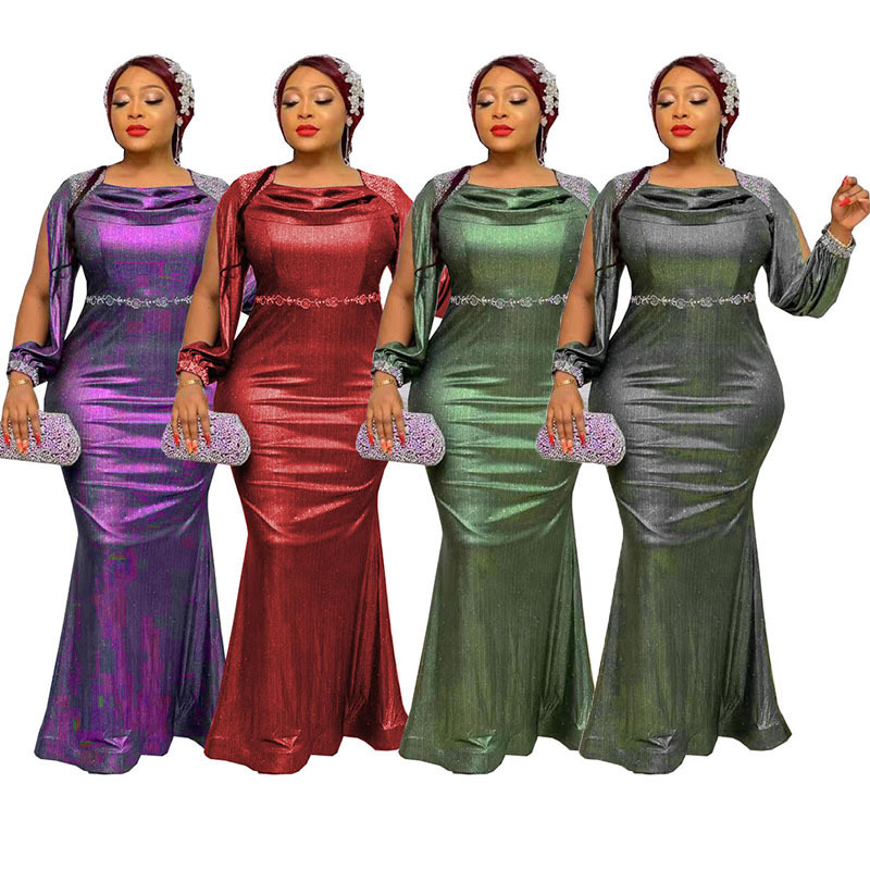 Robe africaine longue pour femmes, nouvelle printemps automne Dashiki Style africain, couleur unie, riche Bazin Dashiki, robes Maxi, 2022