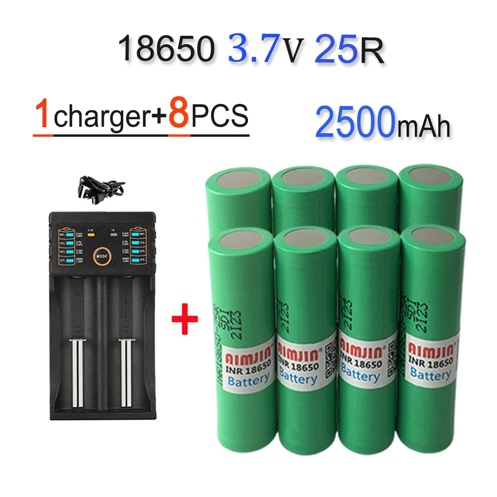 Akumulator 18650 25R 3,7 V 2500 mAh z ładowarką USB, odpowiedni do naszych zabawek 18650, narzędzi, baterii do latarek itp.: green