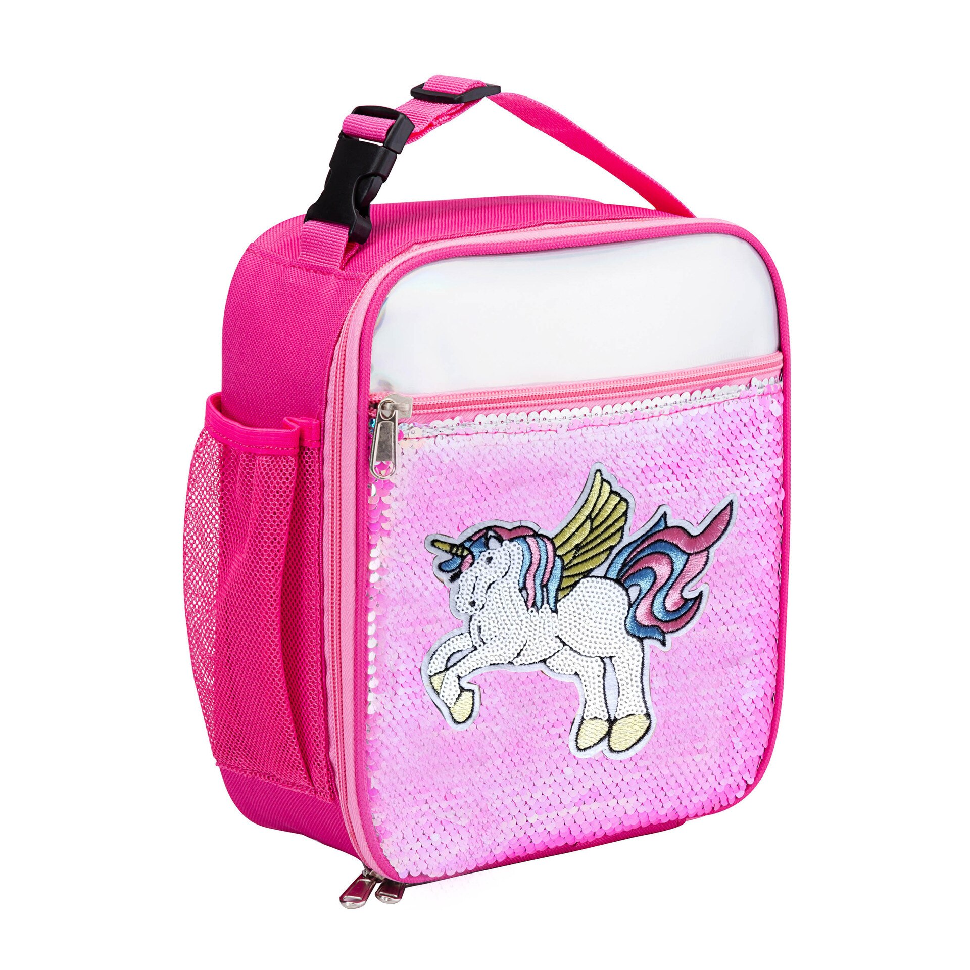 Mode Waterdichte Reverse Sequin Geïsoleerde Kinderen Meisjes Jongen Lunchbox Glitter Draagtas Koeler Picknick Zakje Voor Voedsel: Pegasus Rose