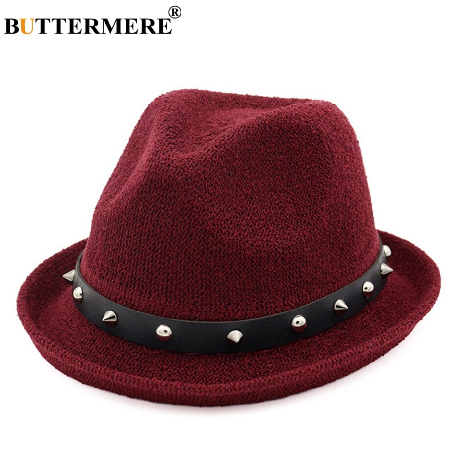 Buttermere fedora hoed dames klinknagel effen beige trilby hoed jazz hoed casual lus garen zomer herfst vrouwelijke punk rock pet
