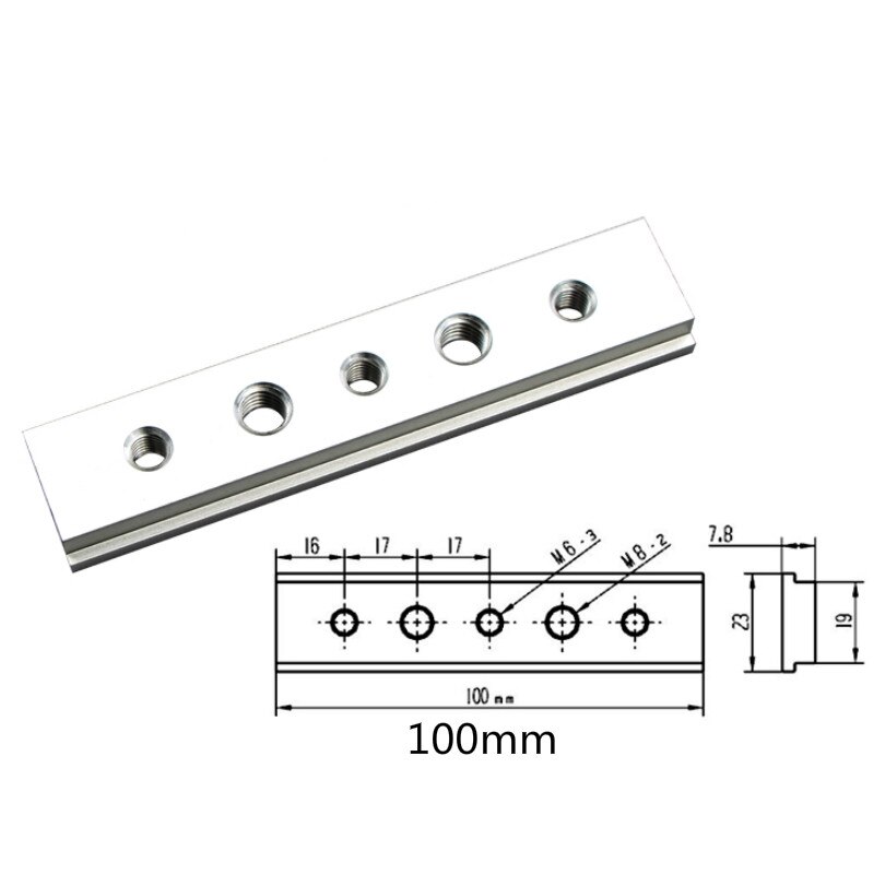 Aluminium  m6 / m8 t- skinne aluminiumslegering glidemøtrik t-møtrik til 30/45 t skinne klemme skrue rille fastgørelsesanordning træbearbejdningsværktøj: 1pc 100mm med hul