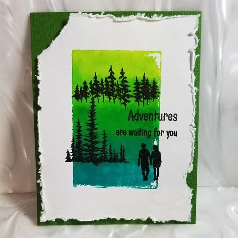 Vaahteranlehti holly käpyjä ruusu kirkas läpinäkyvä postimerkit maaseutu kaista puut vuoret auringonlasku näkymä toiveet sanat 4*6 tuumaa  #19