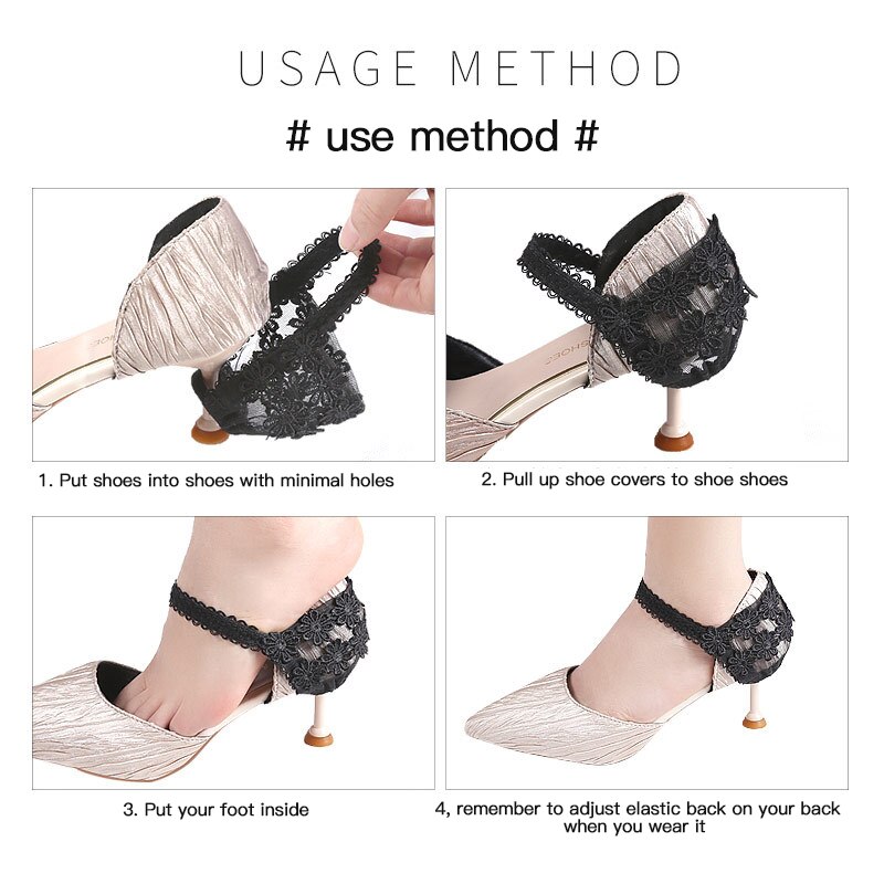 1 Paar Hoge Hakken Schoenen Anti-Druppels Hak Bandjes Non Slip Zwart Kant Elastische Band