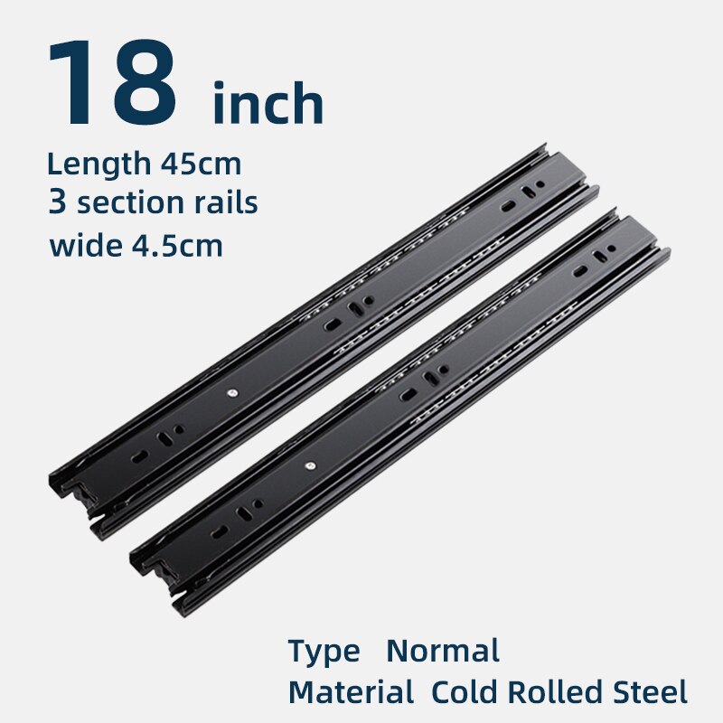 MX Schwarz Metall Puffer Stumm Schublade gleiten Schiene Sanft-nah dran Schublade Führungsschiene Drei-Abschnitt Schrank Rutsche Schiene Möbel Hardware-: normal 18Zoll 45cm