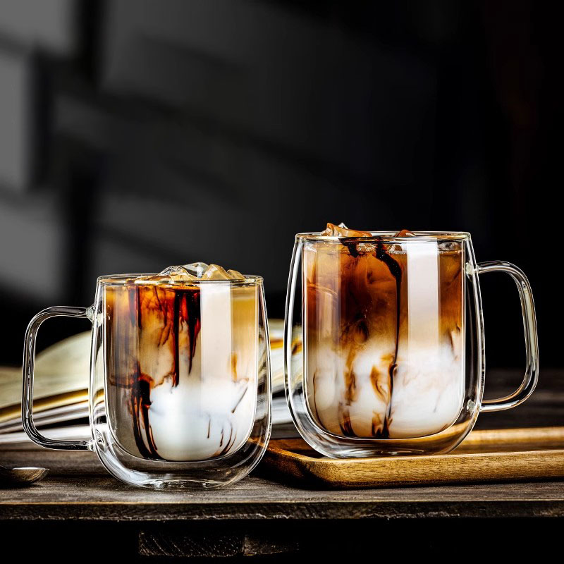 1/2/4pcs Double Wall High Borosilicate Glass Mug Heat Resistant Handle Coffee Milk Juice Water Cup 250/400ml
