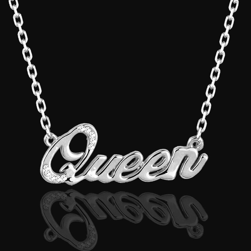 LEEKER QUEEN, collares con colgante de letra para mujeres, chicas, gargantilla de oro rosa y plata, collar de joyería personalizada 331 LK9: queen silver color