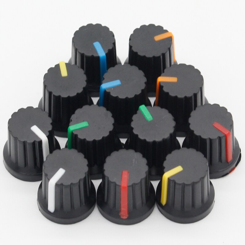 100 Pcs 6mm Shaft Hole Dia Plastic Threaded Knurled Potentiometer Knobs Caps