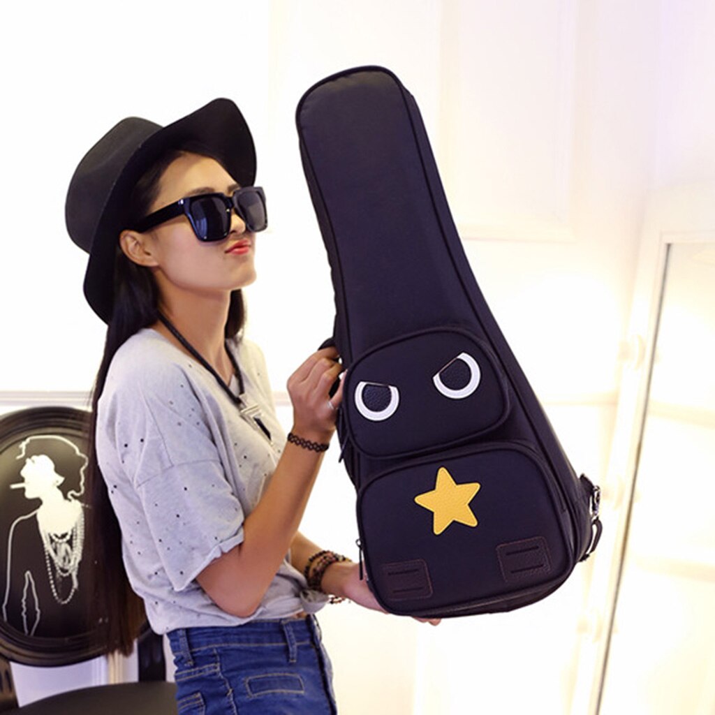 Ukulele Black Bag Double Shoulder Adjustable Belt Canvas Carrying Case Handbag Ukulele Parts Accessory 23/24inch