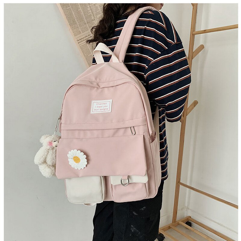 Kvinder rygsæk skoletasker til teenagepiger studerende rygsæk lyserød kapacitet bogtasker preppy stil skoletaske kvinde