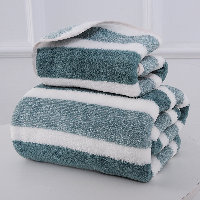 Bath towel set Stripes Absorbent Quick Drying coral fleece Soft Adults Face Hand Towels Bathroom Microfiber Swim Bath Towels: black
