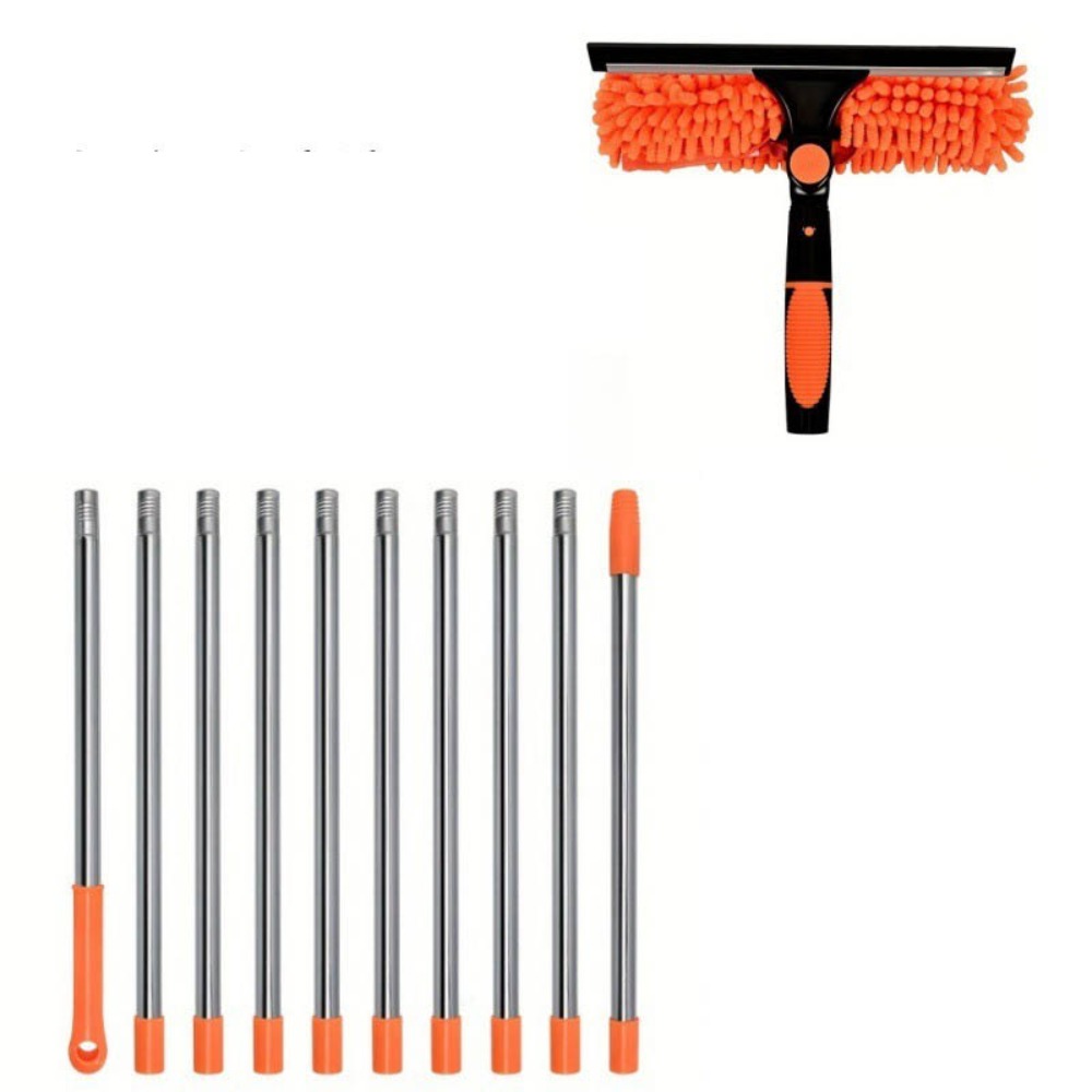 Long Duster Window Cleaning Squeegee Dusting Cleaning Extension Pole Ceiling Duster 2 In 1 Washing Dust Remover: Dark Grey