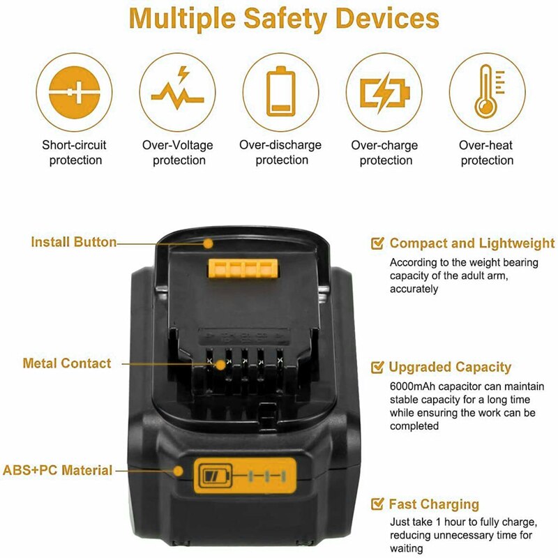 Aleaivy 18V 20V Max XR Battery 8.0Ah with Charger - Replacement for Dewalt DCB184 DCB181
