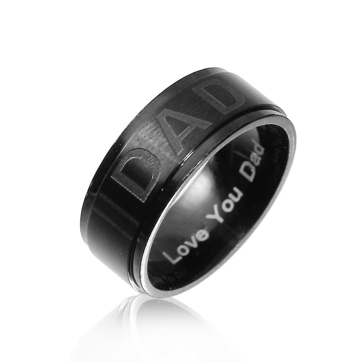 "LOVE YOU DAD” Stainless Steel Dad Ring Engraved Love You Dad Men's Ring Jewelry Father's Day: 12 / black