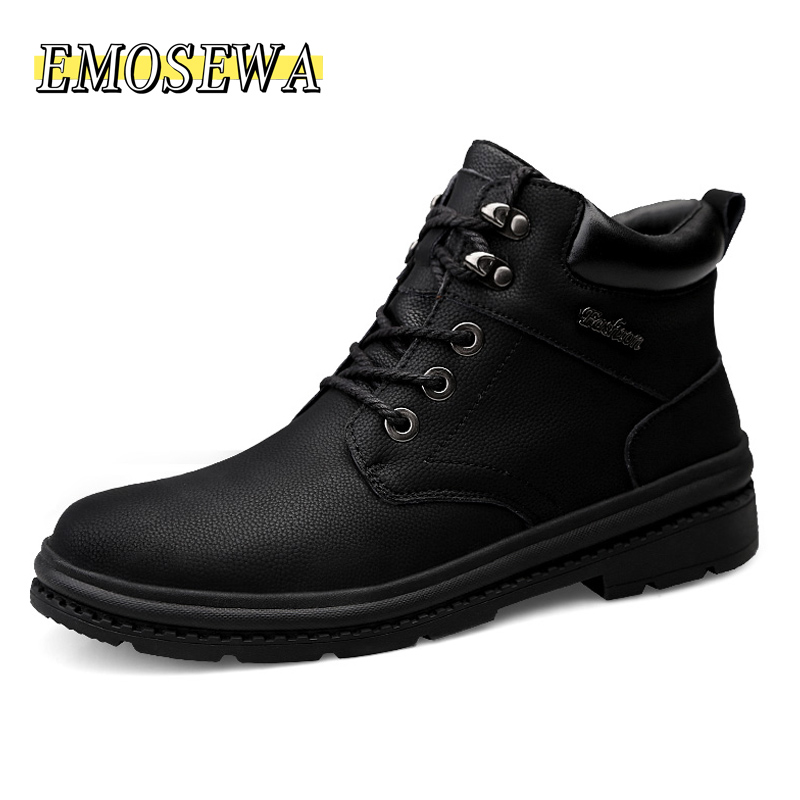 Winter Sneeuw Laarzen Mannen Mannen Warme Laarzen Mannelijke Enkel Lace-Up Casual Botas Mode Handgemaakte Lederen Comfy bont Mannen Laarzen