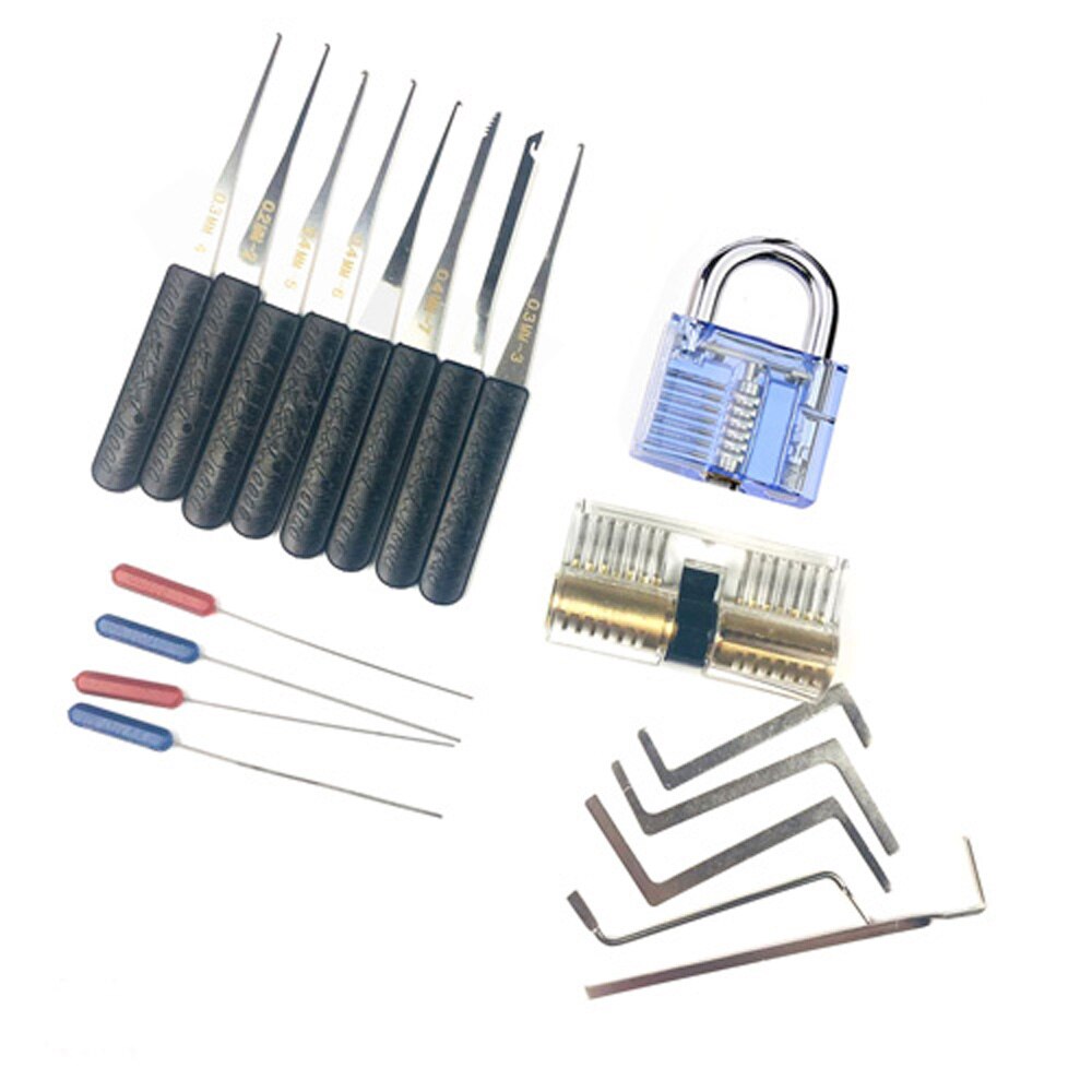 Locksmith Tools Lock Pick Set Transparent Visible Practice Padlock With Broken Key Removing Hooks Tension Tool Hardware Set: Blue Set